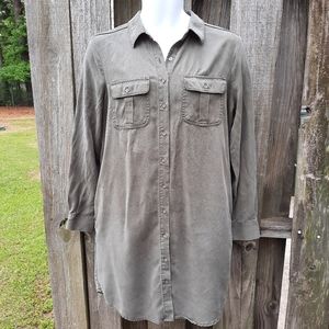 Daily Ritual 100% Lyocell 6/10/38 Utility Shirt Dress, Olive Green Small pockets